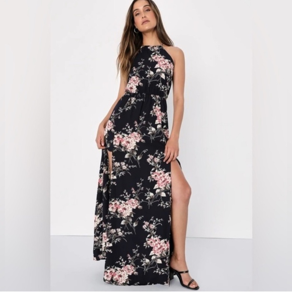 Lulu's Feel The Music Midnight Blue Floral Maxi Dress